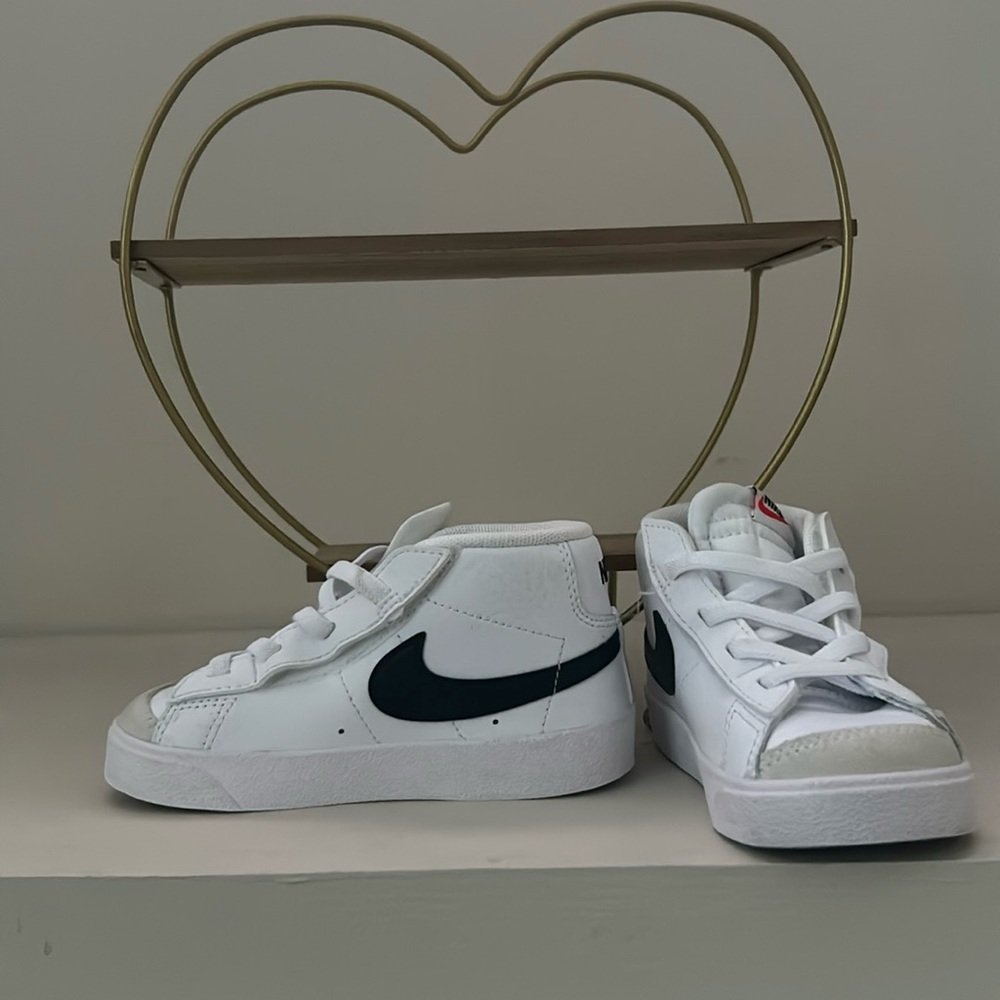 Nike Blazers, size 8C, white with black check
